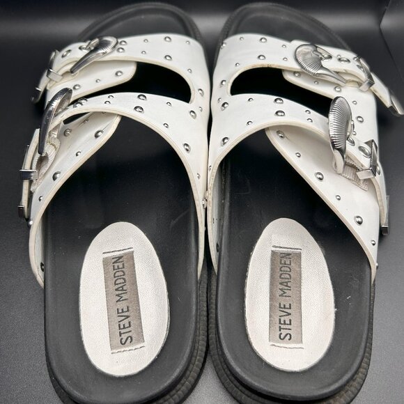 Steve Madden Connely Buckle Slide Sandal in White - Size 8 - Picture 1 of 7